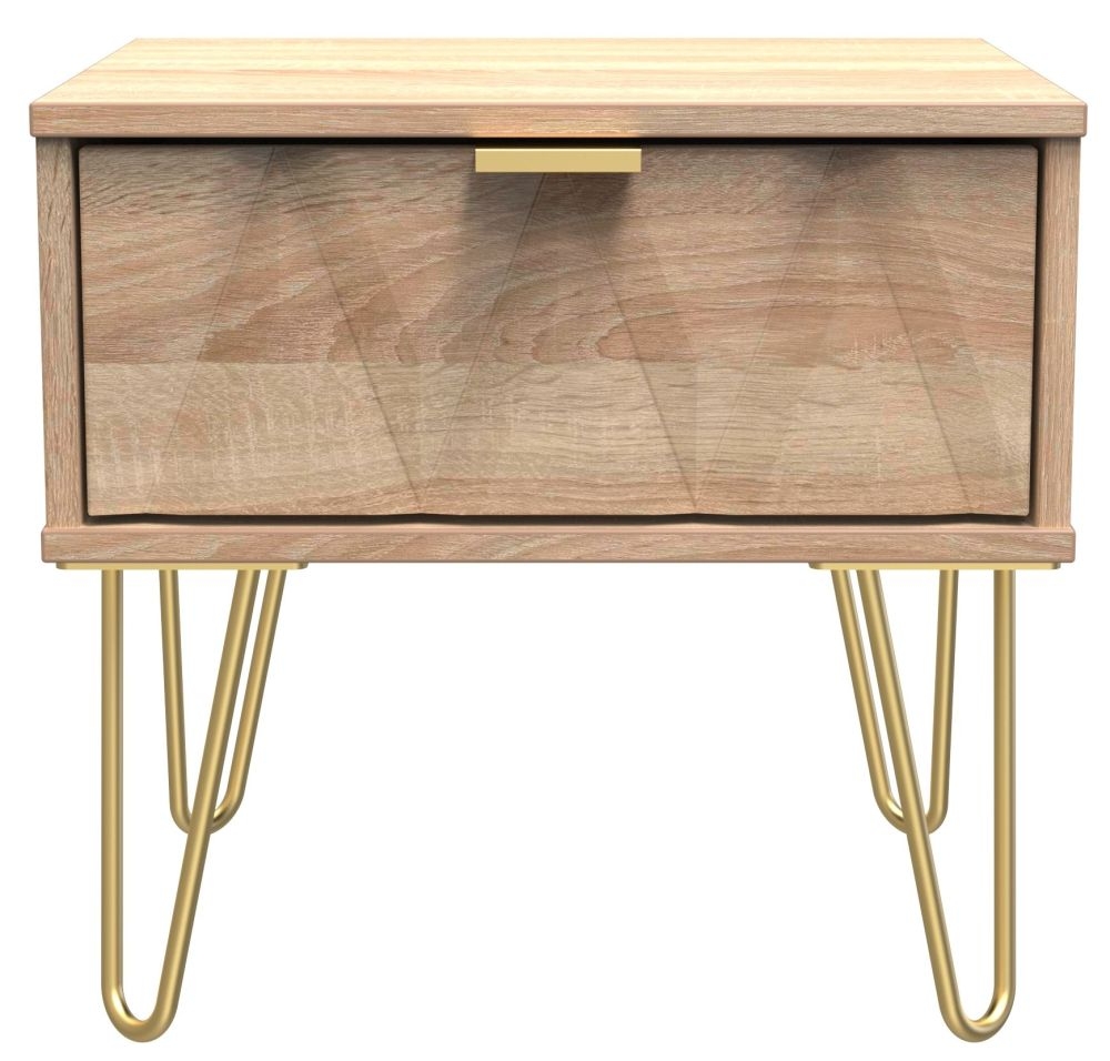 Diamond 1 Drawer Bedside Cabinet With Hairpin Legs Bardolino Oak