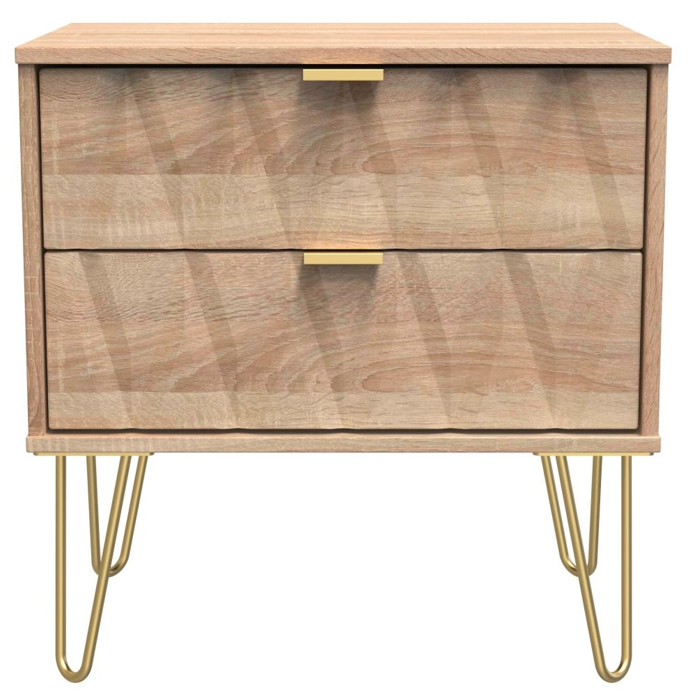 Diamond 2 Drawer Midi Bedside Cabinet With Hairpin Legs Bardolino Oak
