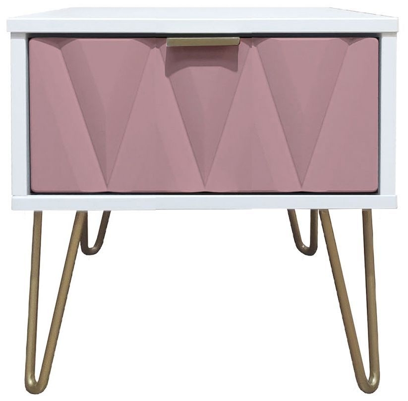 Diamond 1 Drawer Bedside Cabinet With Hairpin Legs Kobe Pink And White
