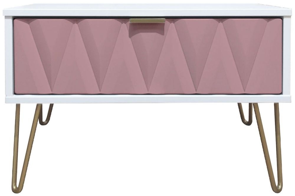 Diamond 1 Drawer Midi Bedside Cabinet With Hairpin Legs Kobe Pink And White
