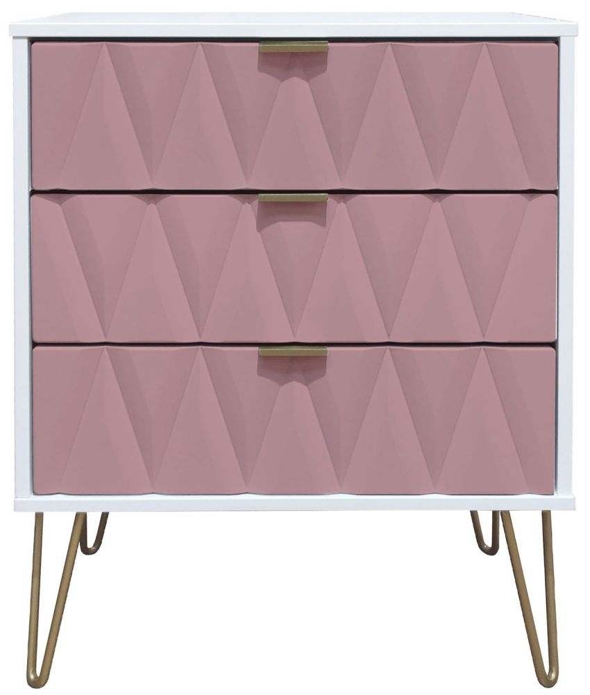 Diamond 3 Drawer Midi Chest With Hairpin Legs Kobe Pink And White