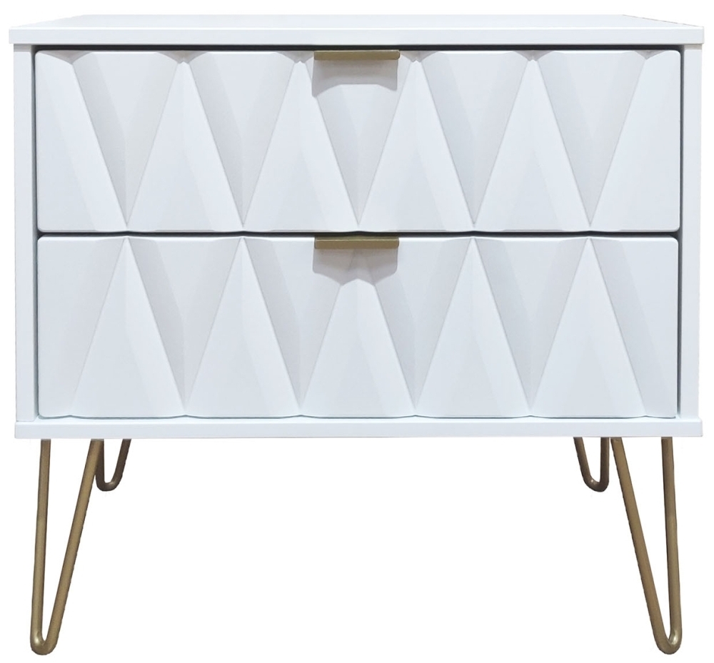 Diamond White 2 Drawer Midi Bedside Cabinet With Hairpin Legs