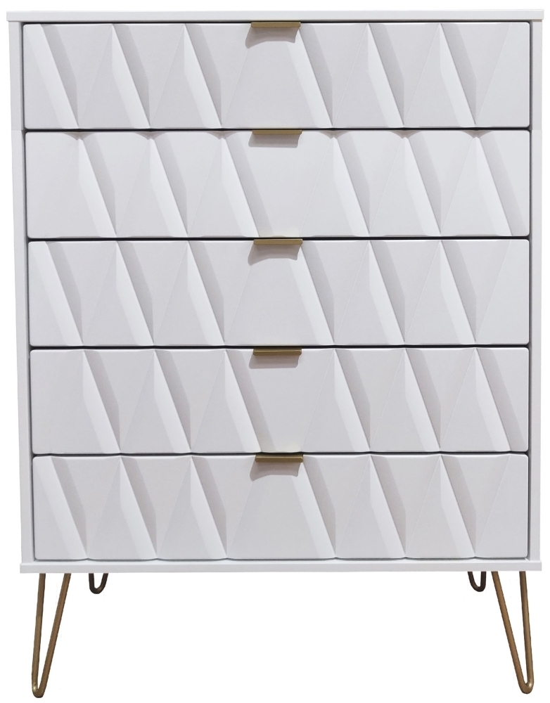 Diamond White 5 Drawer Chest With Hairpin Legs