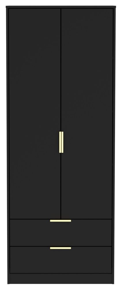 Diego Black Gold 2 Door 2 Drawer Tall Wardrobe