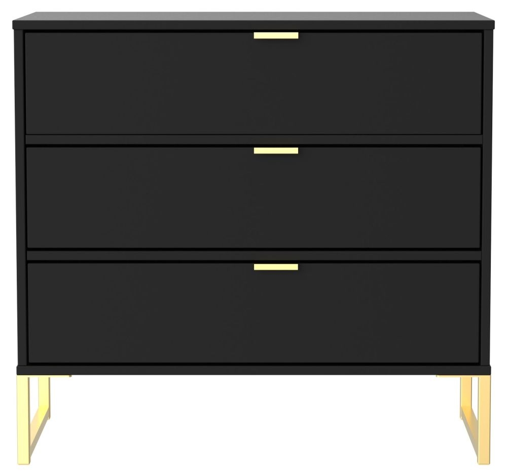 Diego Black Gold 3 Drawer Chest