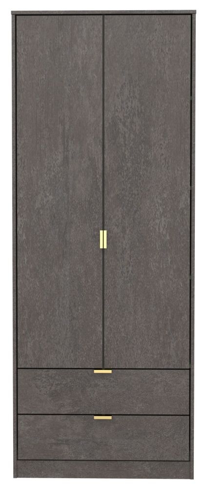 Diego Pewter Gold 2 Door 2 Drawer Tall Wardrobe