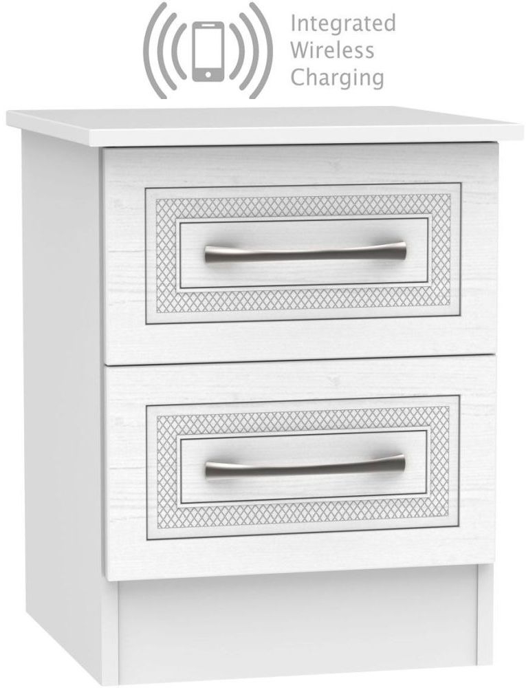 Dorset White 2 Drawer Bedside Cabinet With Integrated Wireless Charging