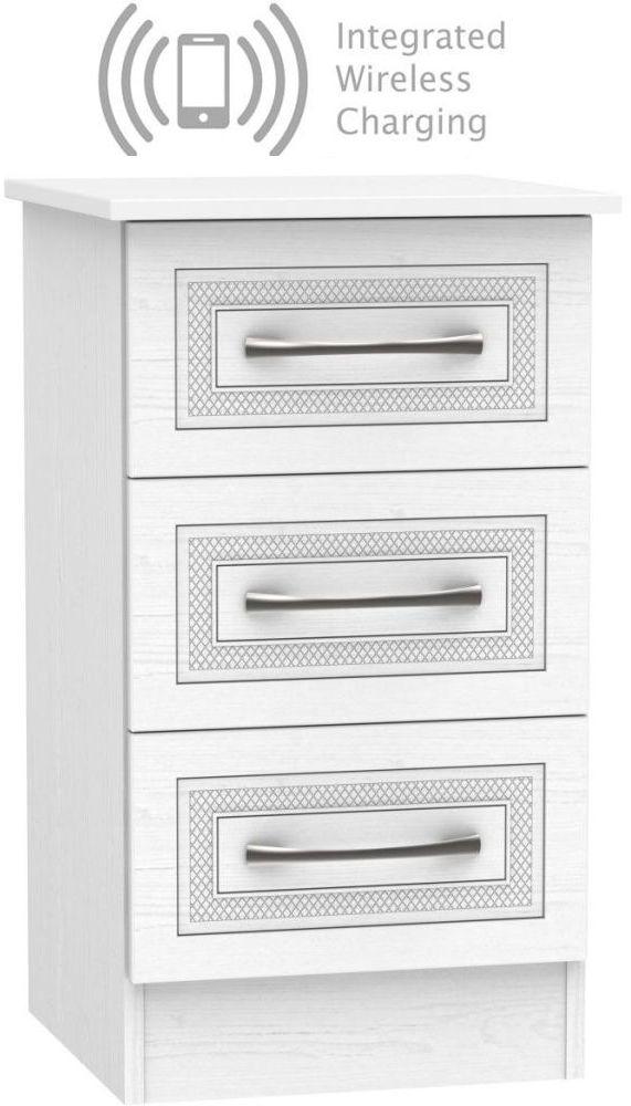 Dorset White 3 Drawer Bedside Cabinet With Integrated Wireless Charging