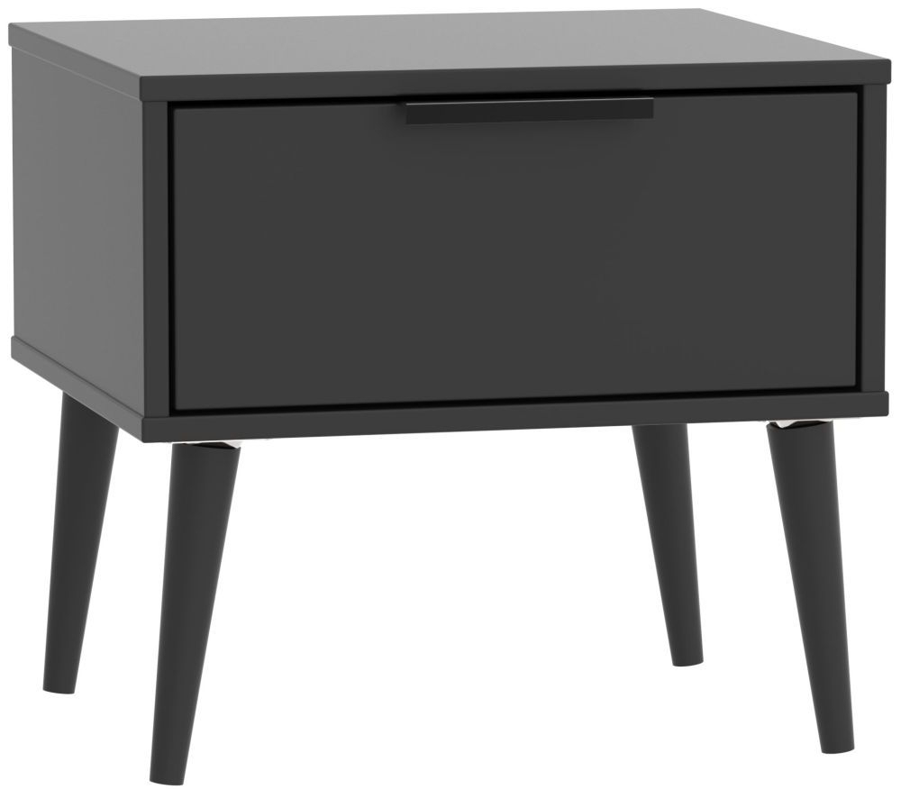 Hong Kong Black 1 Drawer Bedside Cabinet With Wooden Legs
