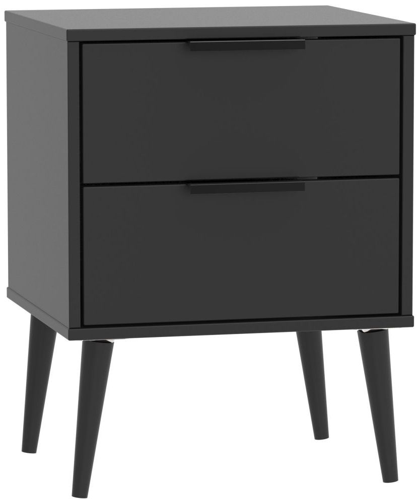 Hong Kong Black 2 Drawer Bedside Cabinet With Wooden Legs