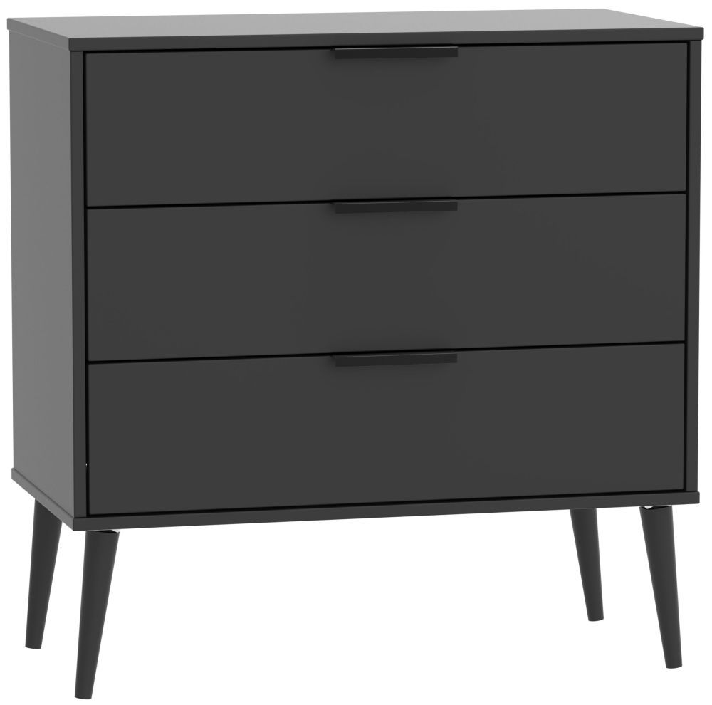 Hong Kong Black 3 Drawer Chest With Wooden Legs