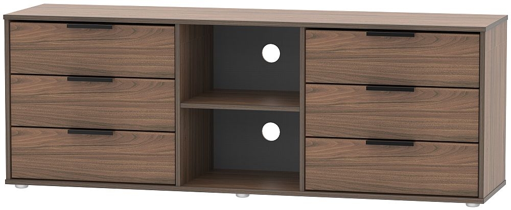 Hong Kong Carini Walnut 6 Drawer Tv Unit With Glides Legs