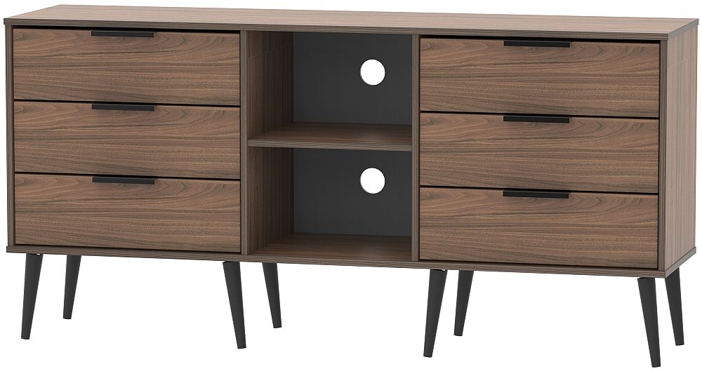 Hong Kong Carini Walnut 6 Drawer Tv Unit With Wooden Legs