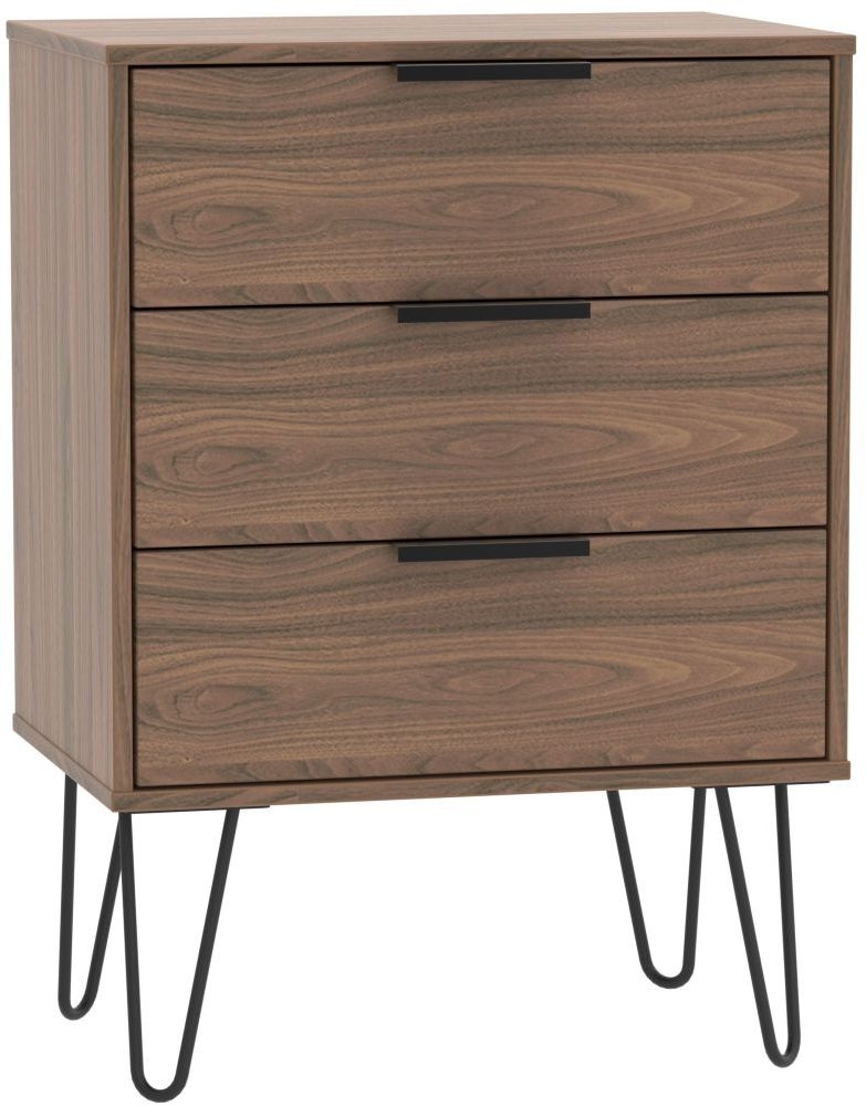 Hong Kong Carini Walnut 3 Drawer Chest With Hairpin Legs