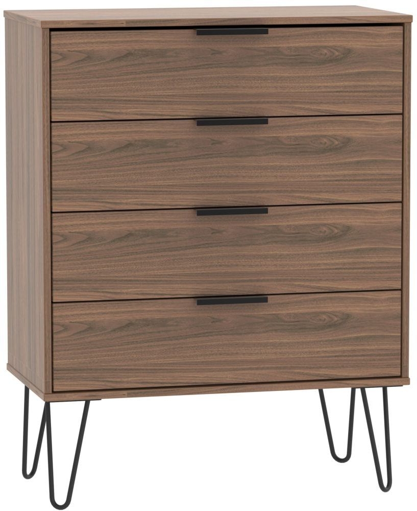 Hong Kong Carini Walnut 4 Drawer Chest With Hairpin Legs