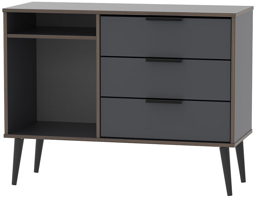 Hong Kong Graphite 3 Drawer Tv Unit With Black Wooden Legs