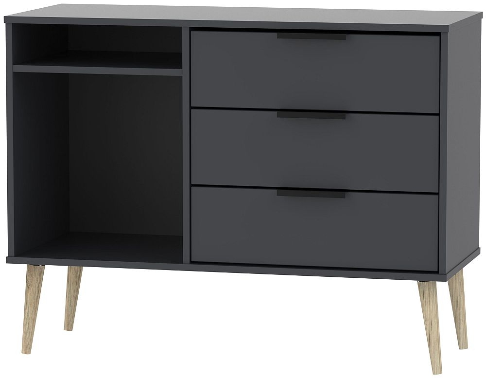 Hong Kong Graphite 3 Drawer Tv Unit With Natural Wooden Legs