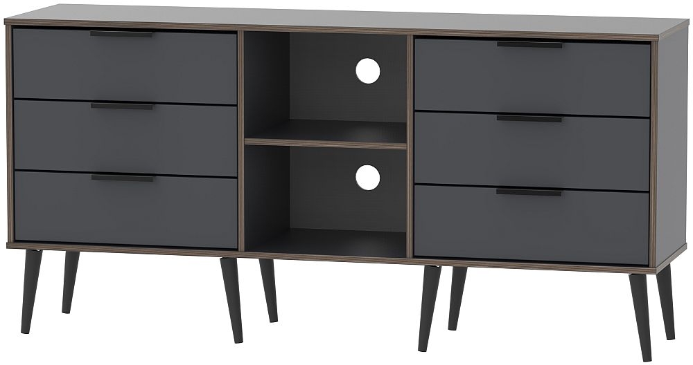 Hong Kong Graphite 6 Drawer Tv Unit With Black Wooden Legs