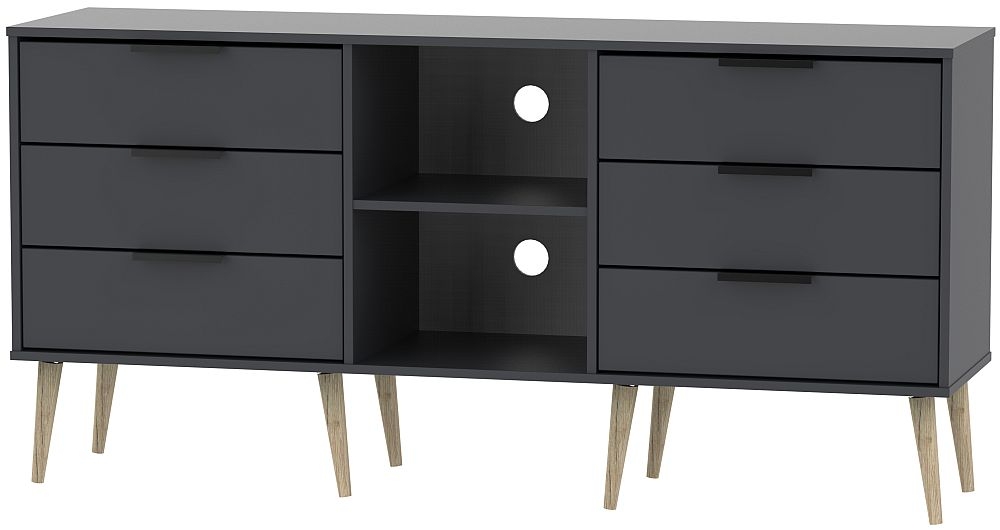Hong Kong Graphite 6 Drawer Tv Unit With Natural Wooden Legs