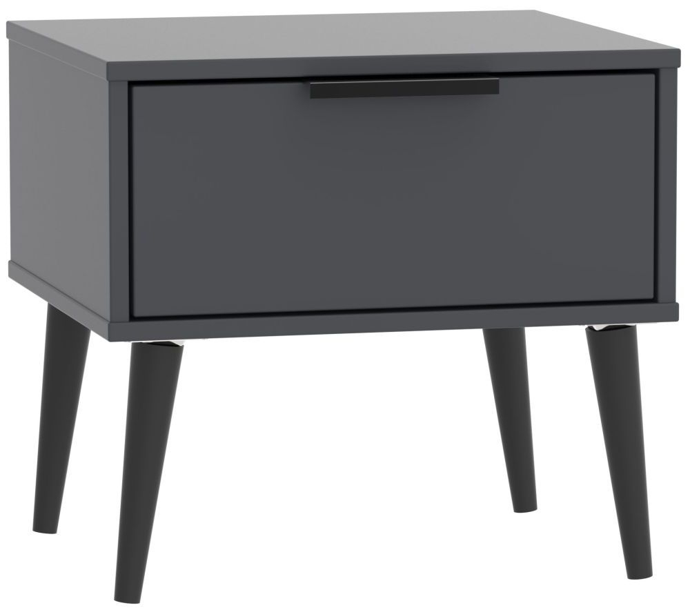 Hong Kong Graphite 1 Drawer Bedside Cabinet With Wooden Legs