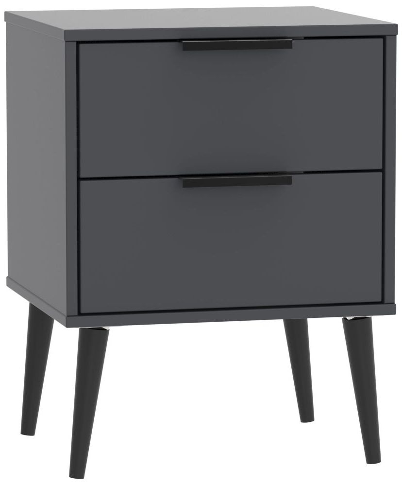 Hong Kong Graphite 2 Drawer Bedside Cabinet With Wooden Legs