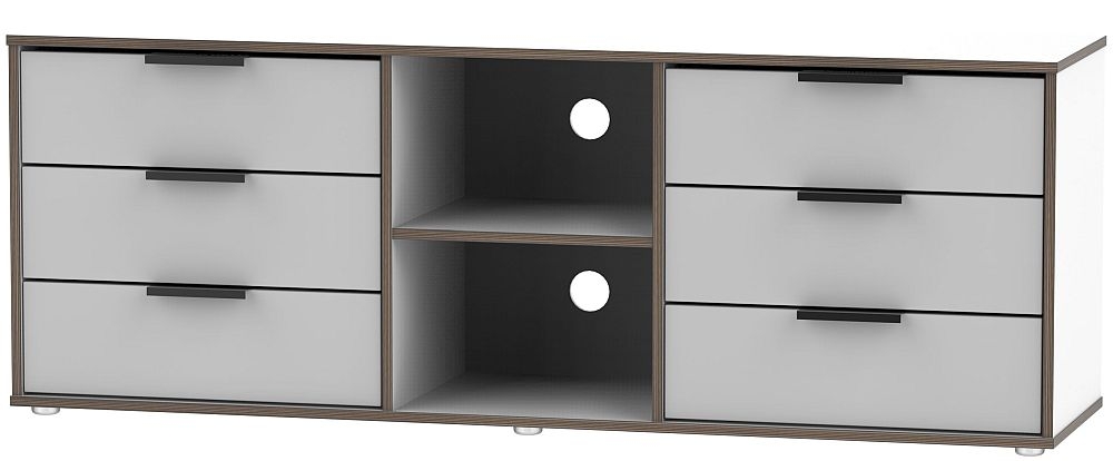 Hong Kong 6 Drawer Tv Unit With Glides Legs Grey And White