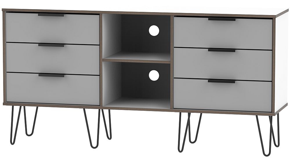 Hong Kong 6 Drawer Tv Unit With Hairpin Legs Grey And White