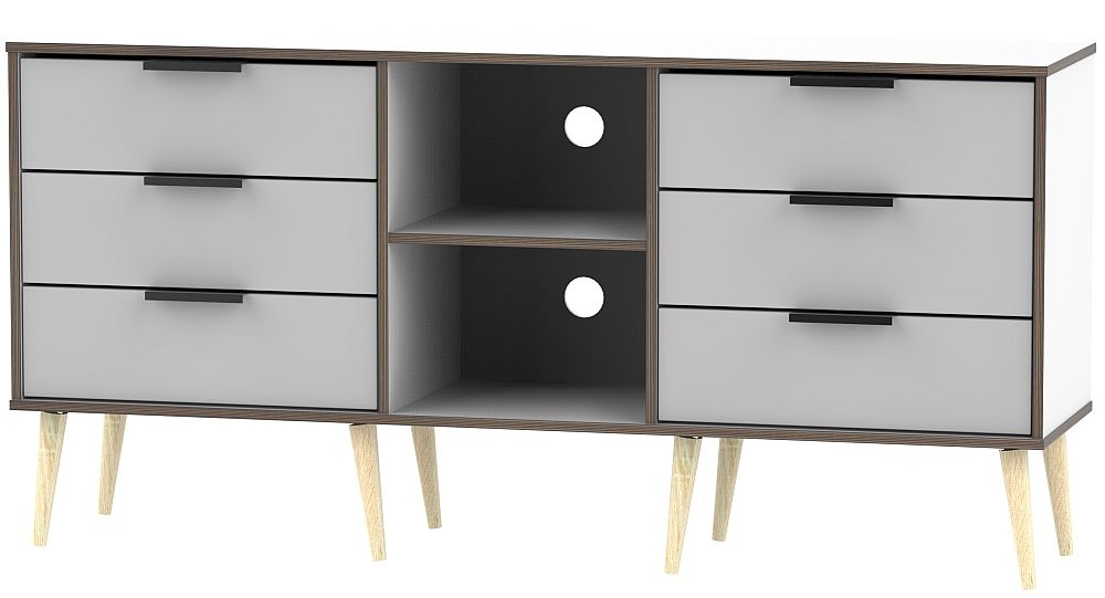Hong Kong 6 Drawer Tv Unit With Wooden Legs Grey And White