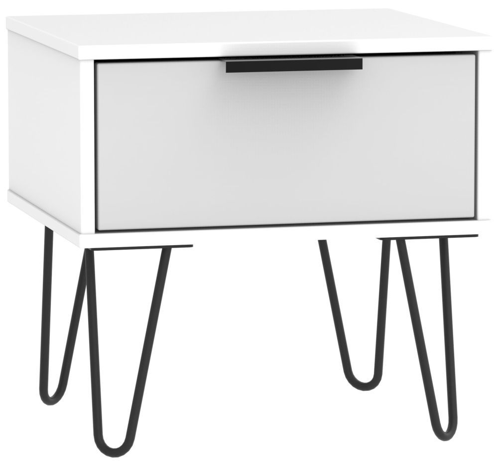Hong Kong 1 Drawer Bedside Cabinet With Hairpin Legs Grey And White