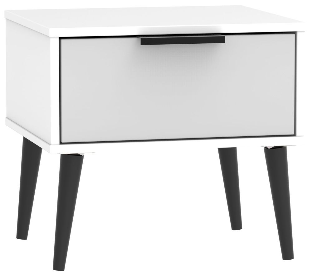 Hong Kong 1 Drawer Bedside Cabinet With Wooden Legs Grey And White