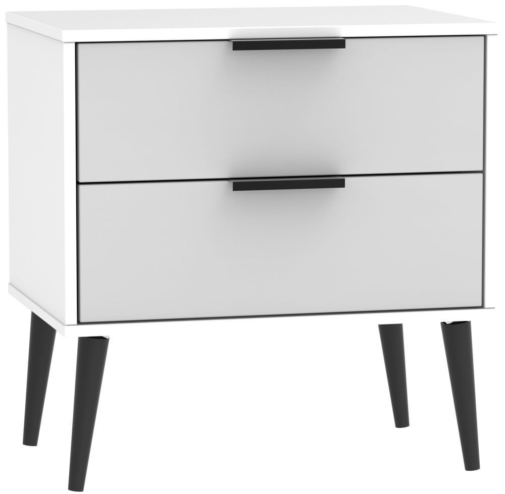 Hong Kong 2 Drawer Midi Chest With Wooden Legs Grey And White