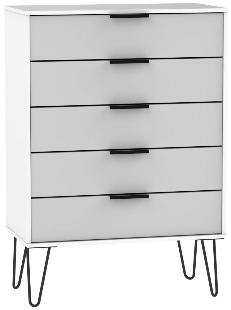 Hong Kong 5 Drawer Chest With Hairpin Legs Grey And White
