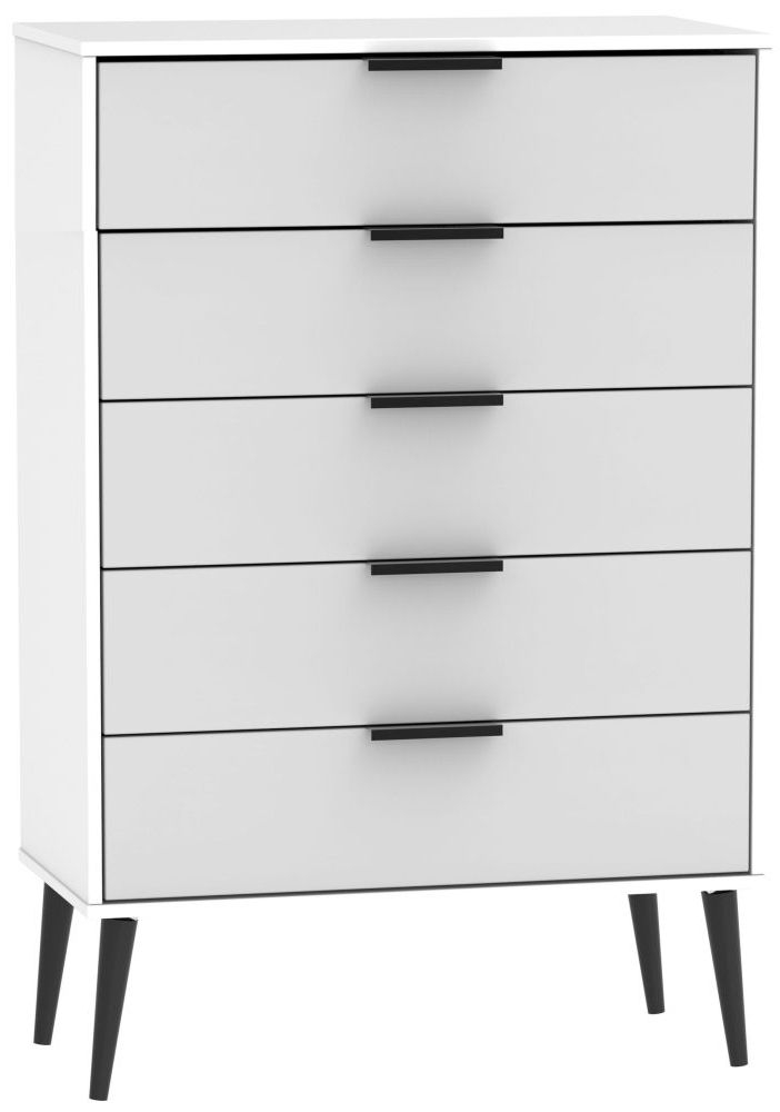 Hong Kong 5 Drawer Chest With Wooden Legs Grey And White