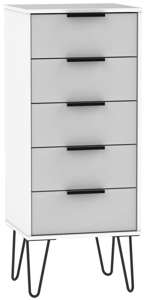 Hong Kong 5 Drawer Slim Chest With Hairpin Legs Grey And White