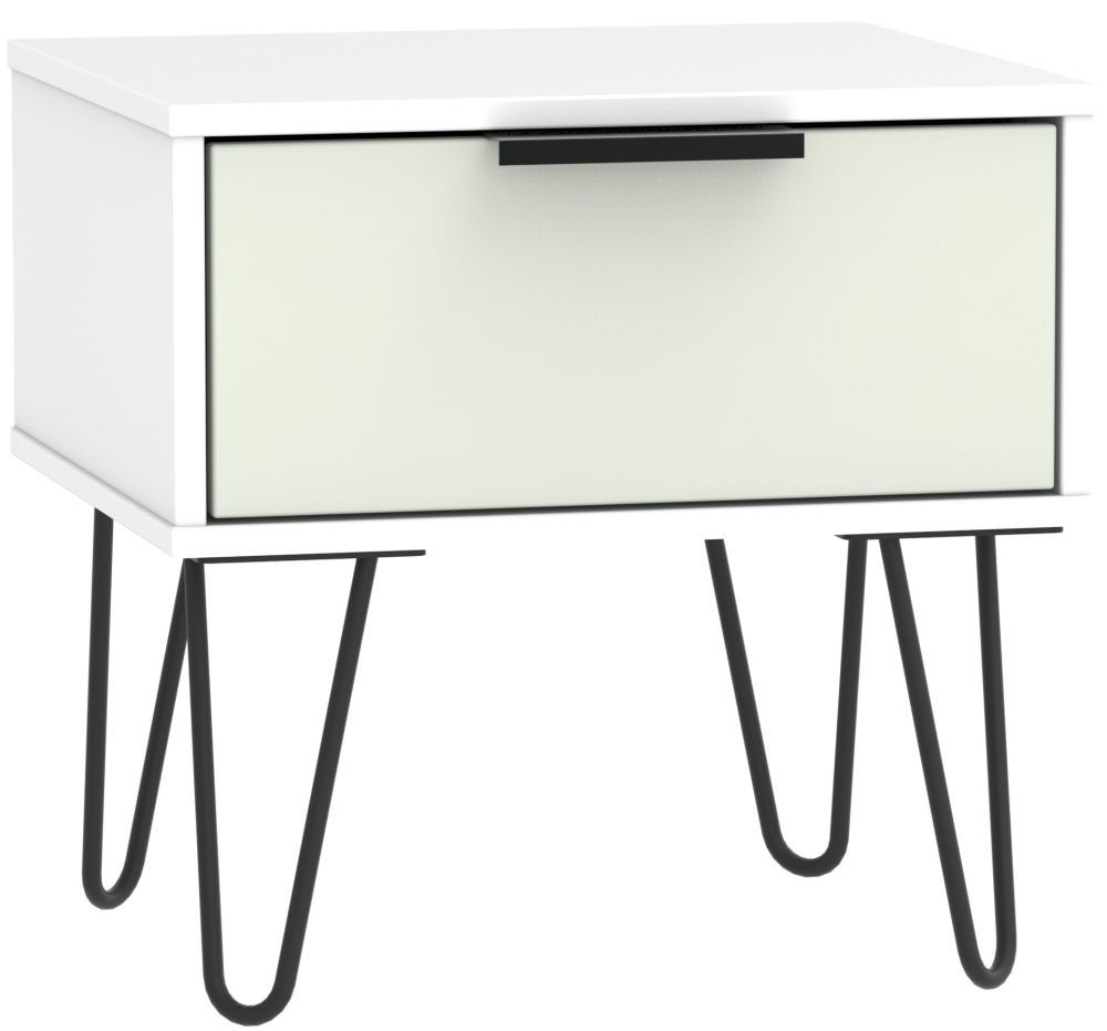 Hong Kong 1 Drawer Bedside Cabinet With Hairpin Legs Kaschmir And White