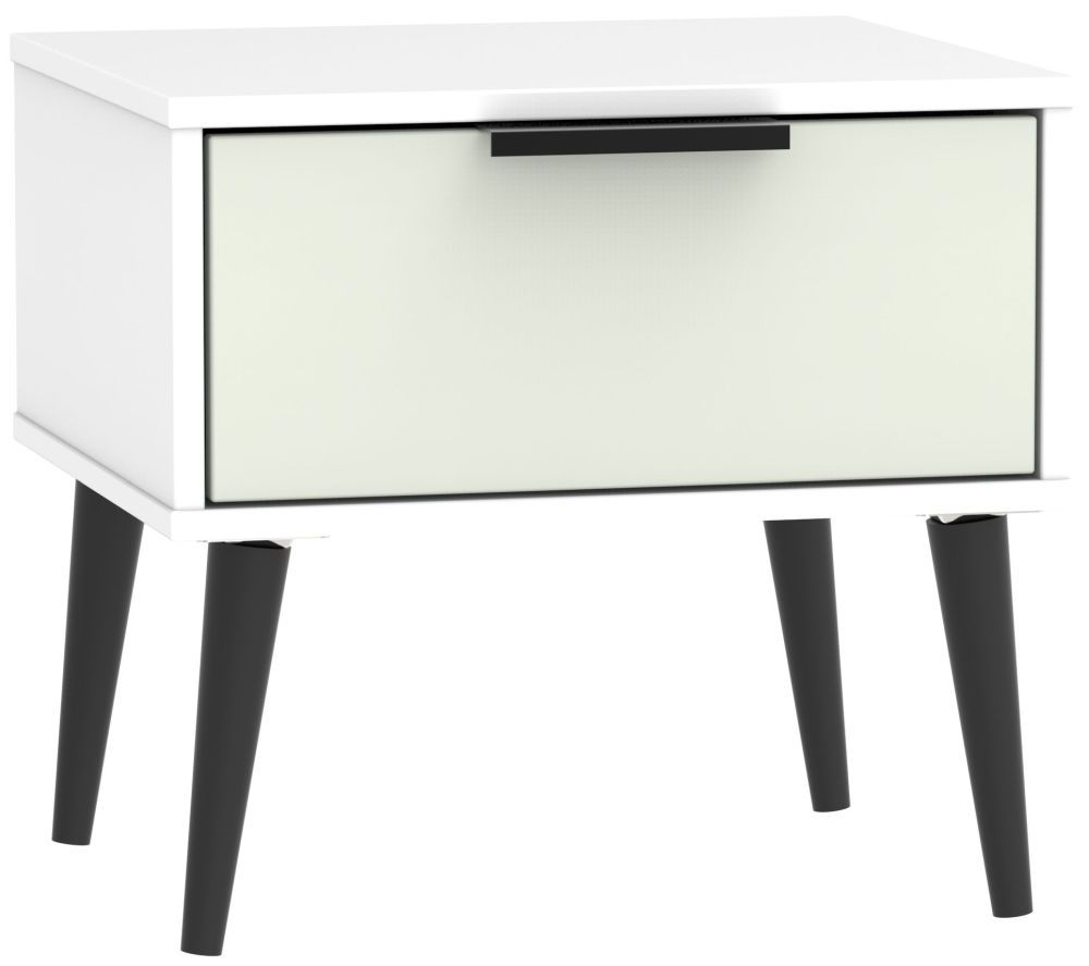 Hong Kong 1 Drawer Bedside Cabinet With Wooden Legs Kaschmir And White