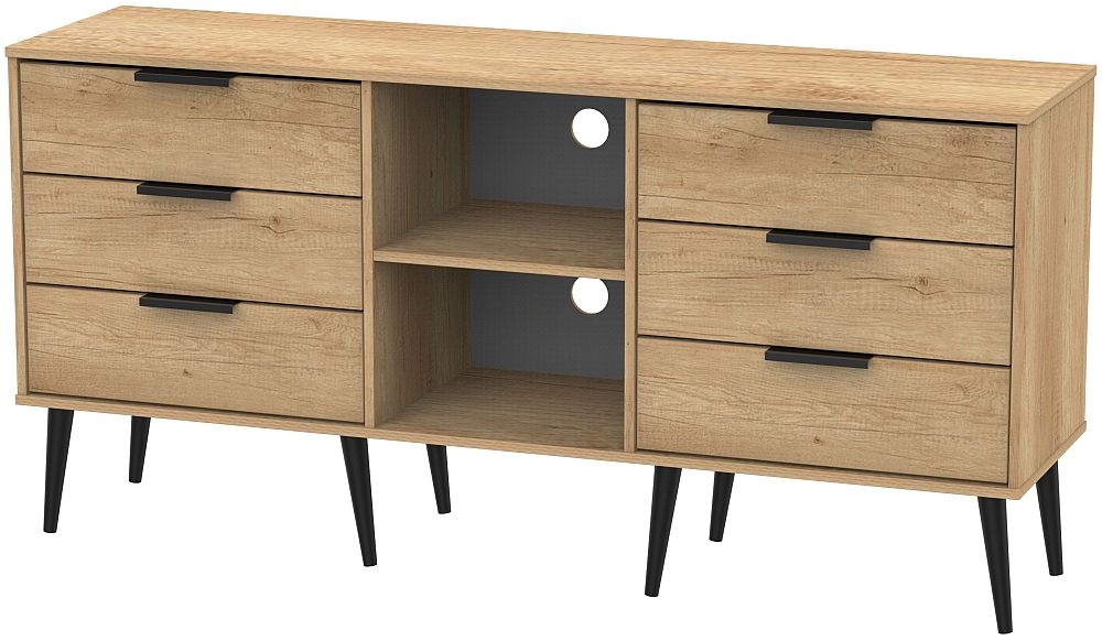 Hong Kong Nebraska Oak 6 Drawer Tv Unit With Wooden Legs