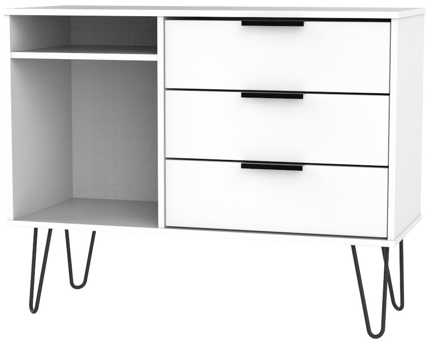 Hong Kong White 3 Drawer Tv Unit With Hairpin Legs