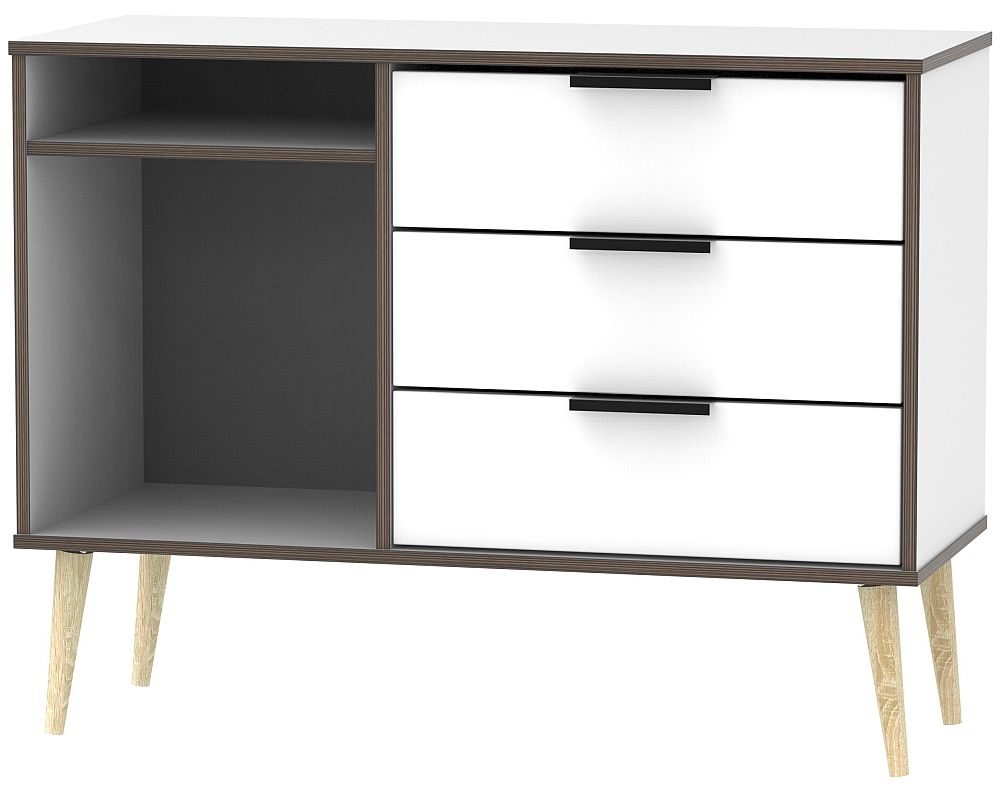 Hong Kong White 3 Drawer Tv Unit With Wooden Legs