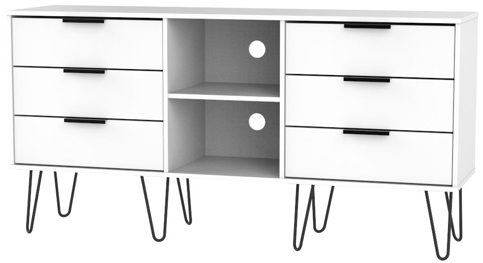 Hong Kong White 6 Drawer Tv Unit With Hairpin Legs