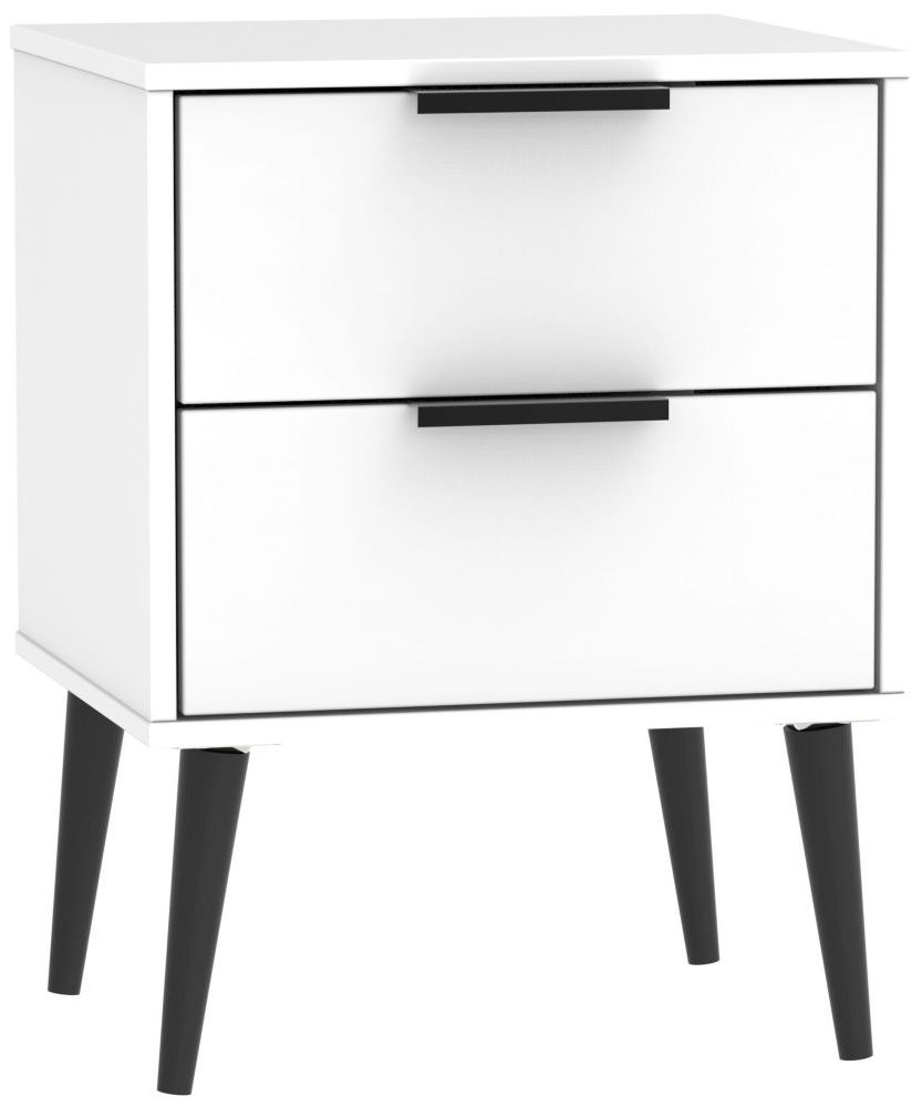 Hong Kong White 2 Drawer Bedside Cabinet With Wooden Legs