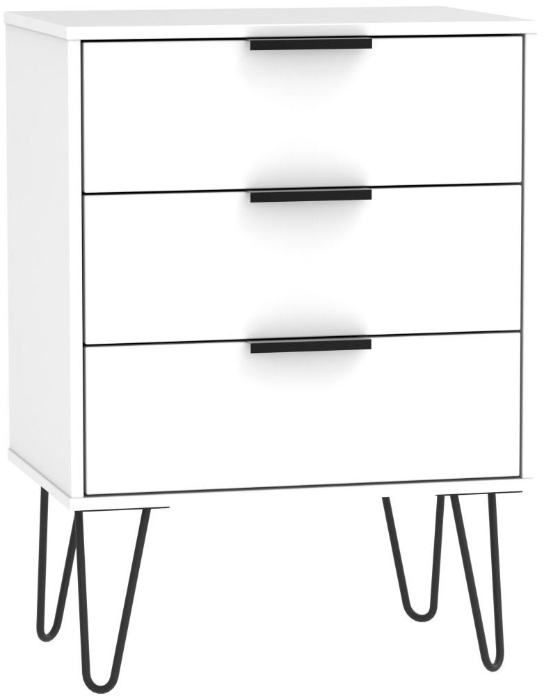 Hong Kong White 3 Drawer Midi Chest With Hairpin Legs