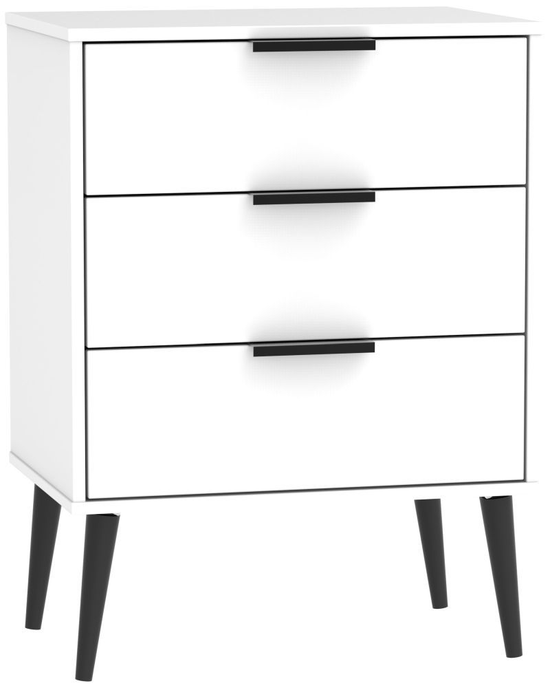 Hong Kong White 3 Drawer Midi Chest With Wooden Legs