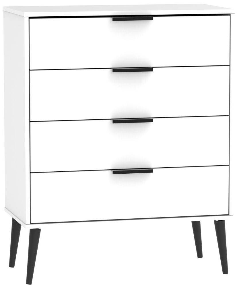 Hong Kong White 4 Drawer Chest With Wooden Legs