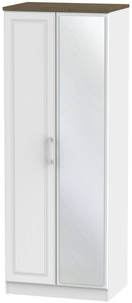 Kent 2 Door Tall Mirror Wardrobe White Ash And Oak