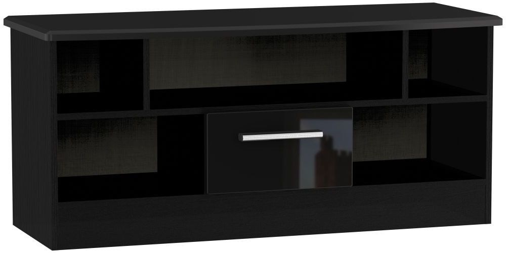 Knightsbridge High Gloss Black 1 Drawer Open Tv Unit