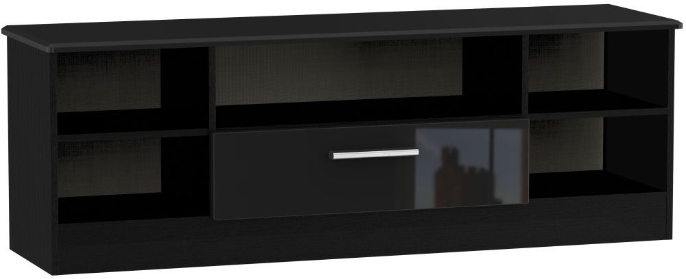 Knightsbridge High Gloss Black 1 Drawer Wide Open Tv Unit