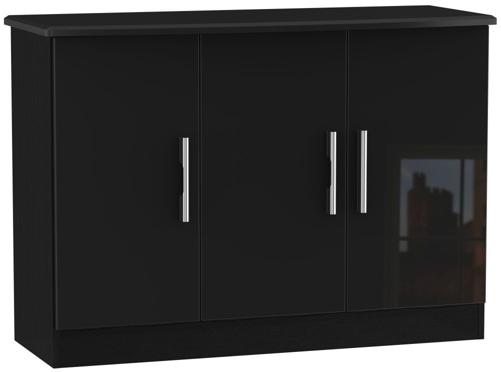 Knightsbridge High Gloss Black 3 Door Narrow Sideboard