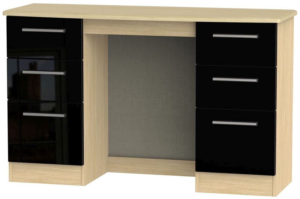 Knightsbridge Double Pedestal Dressing Table High Gloss Black And Light Oak