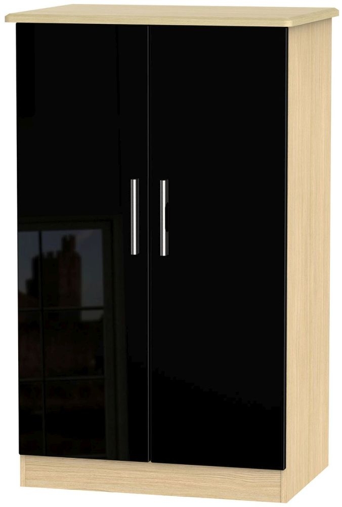 Knightsbridge 2 Door Midi Wardrobe High Gloss Black And Light Oak